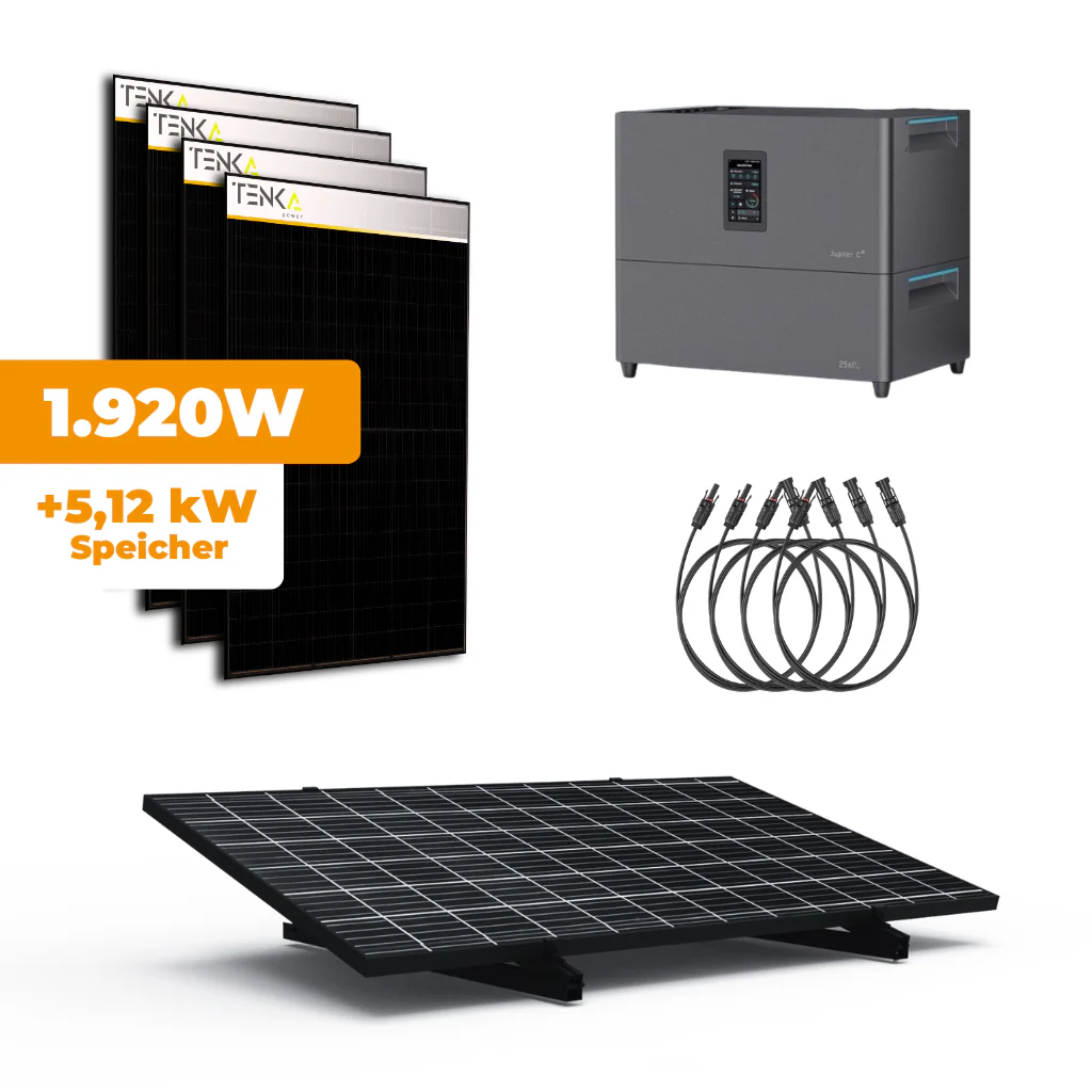 1920W Flachdach und Garten Marstek Jupiter C+ Speicher Set mit 4x Tenka 480W I Full Black I Bifacial I Back Contact