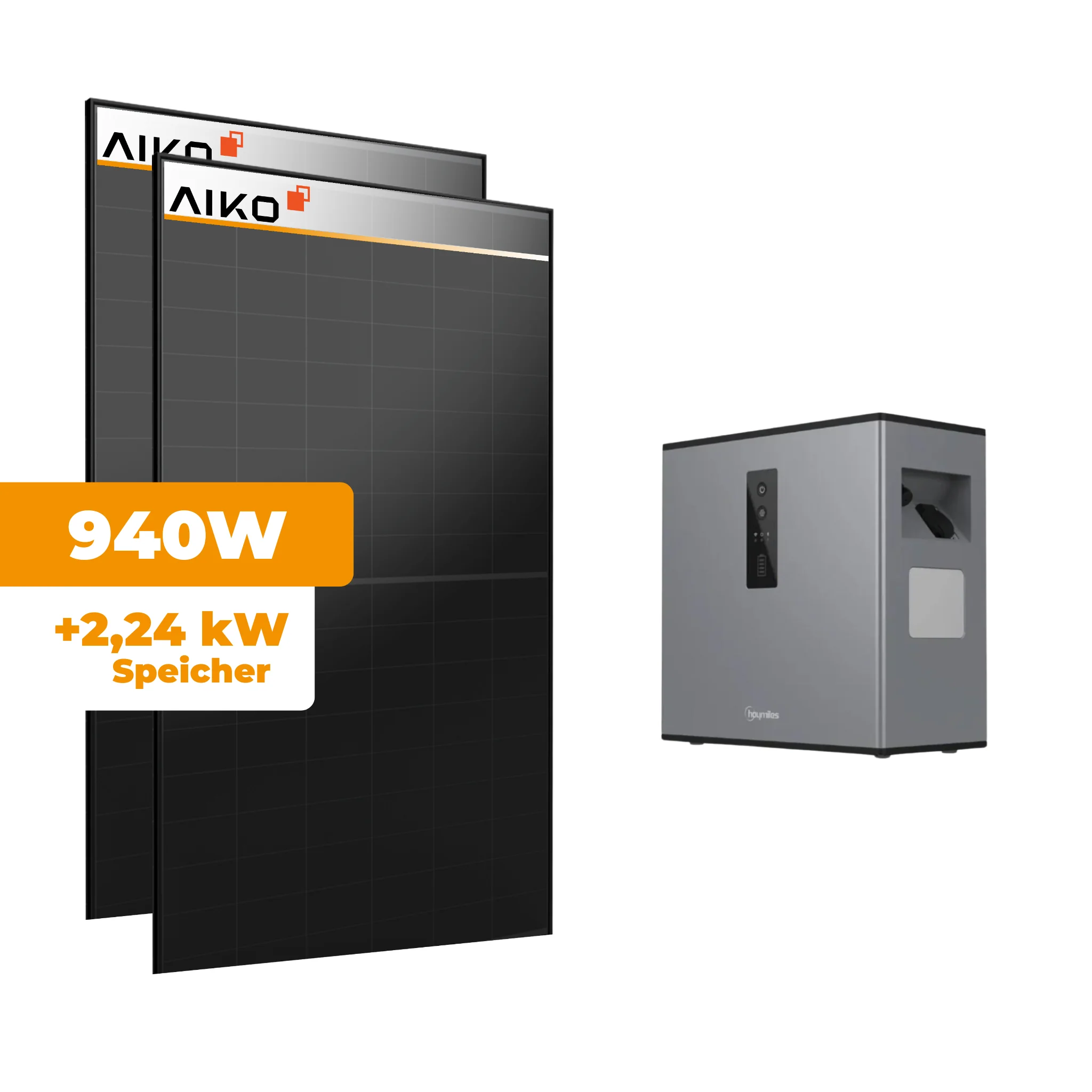 2240W Balkonkraftwerk Aiko 470 Bifacial Glas/Glas mit Hoymiles MS-A2 Batteriespeicher-Wechselrichter