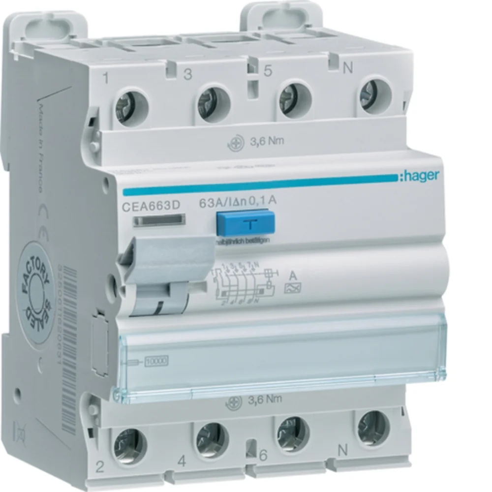 HAGER FI-Schalter 4P 10kA 63A 100mA Typ A