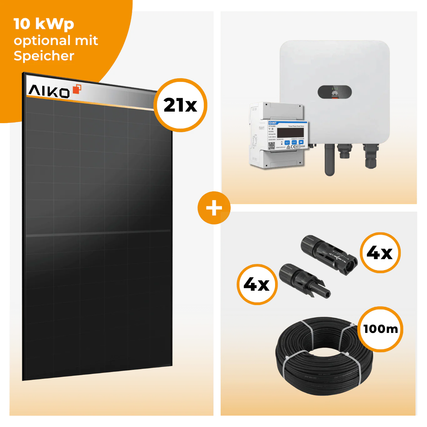 PV Komplettset 10 kWp – 21 x Aiko 470 Neostar 3S+ & Huawei SUN2000 MAP0 opt. Huawei LUNA2000 Speicher
