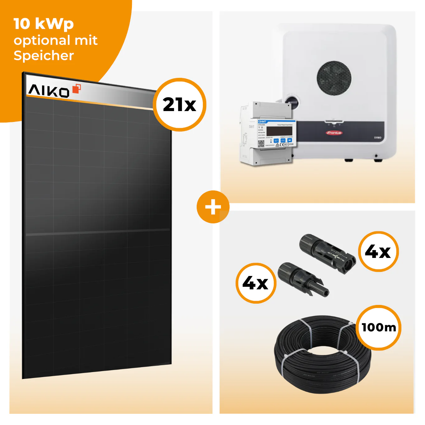 PV Komplettset 10 kWp – 21 x Aiko 470 Neostar 3S+ & Fronius Symo GEN24 Plus opt. BYD HVM Speichereinheit