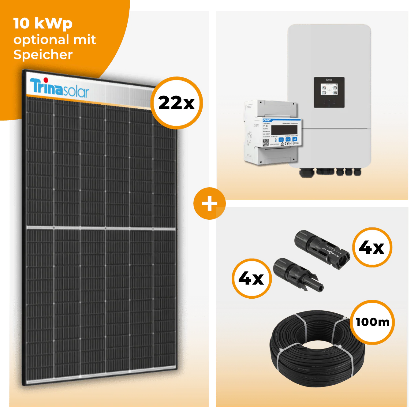 PV Komplettset 10 kWp – 22 x Trina 455 Black Frame & Deye SUN-10K-SG05LP3-EU-SM2 opt. Deye SE-G5.1 pro B - LV Speicher