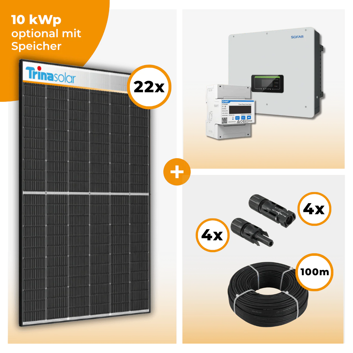 PV Komplettset 10 kWp – 22 x Trina 455 Black Frame & SofarSolar HYD KTL-3PH opt. SofarSolar BTS DS5 Speicher