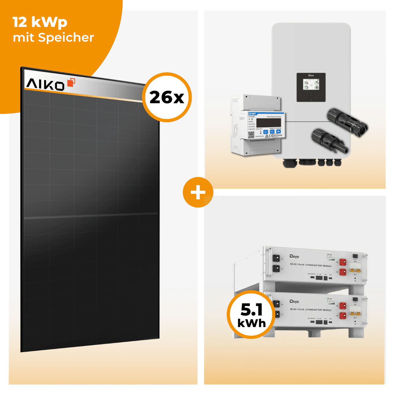 PV Komplettset 12 kWp – 26 x Aiko 470 Neostar 3S+ & Deye SUN-12K-SG05LP3-EU-SM2 opt. Deye SE-G5.1 pro B - LV Speicher - Image 2