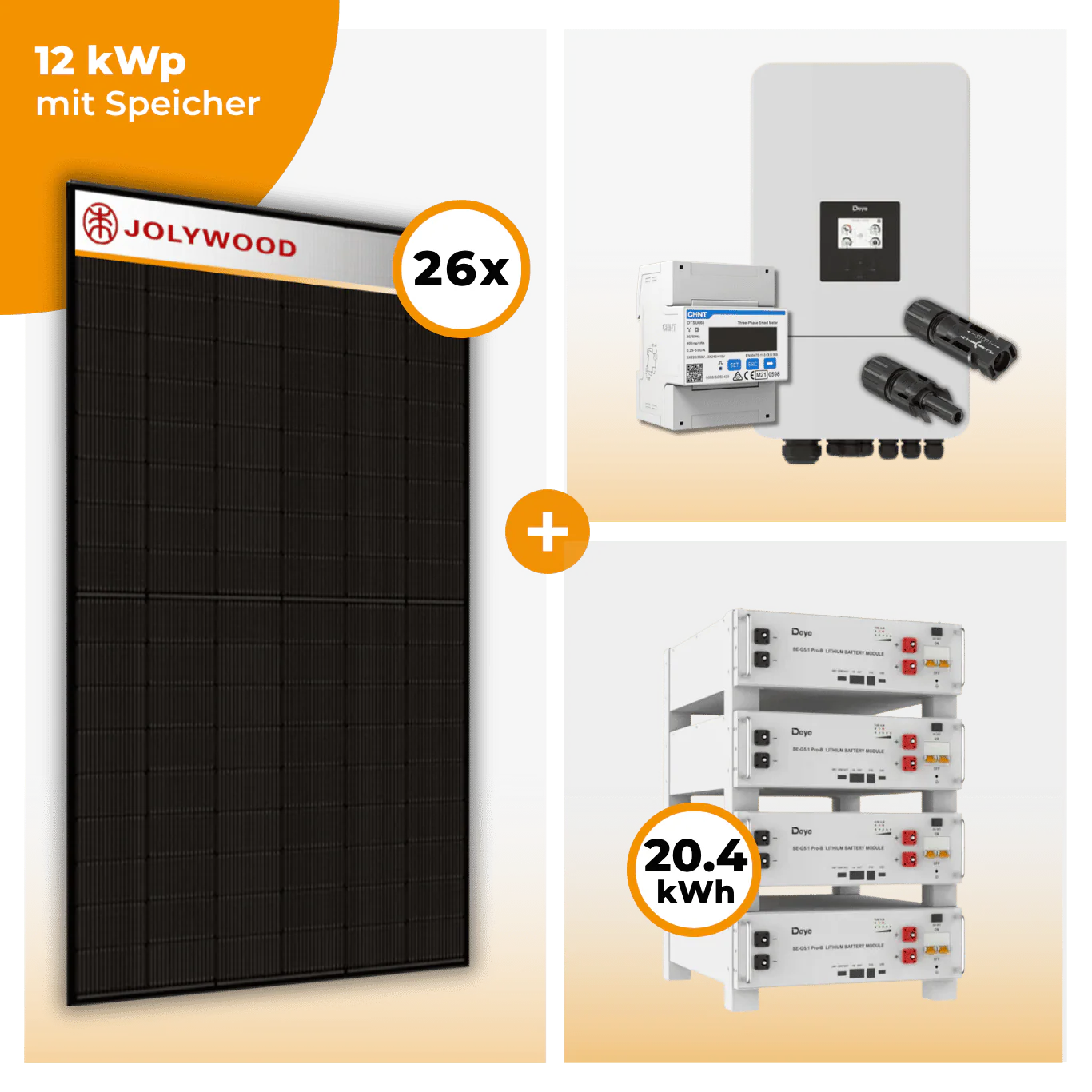 PV Komplettset 12 kWp – 26 x Jolywood 455 Full Black & Deye SUN-12K-SG05LP3-EU-SM2 opt. Deye SE-G5.1 pro B - LV Speicher - Image 7