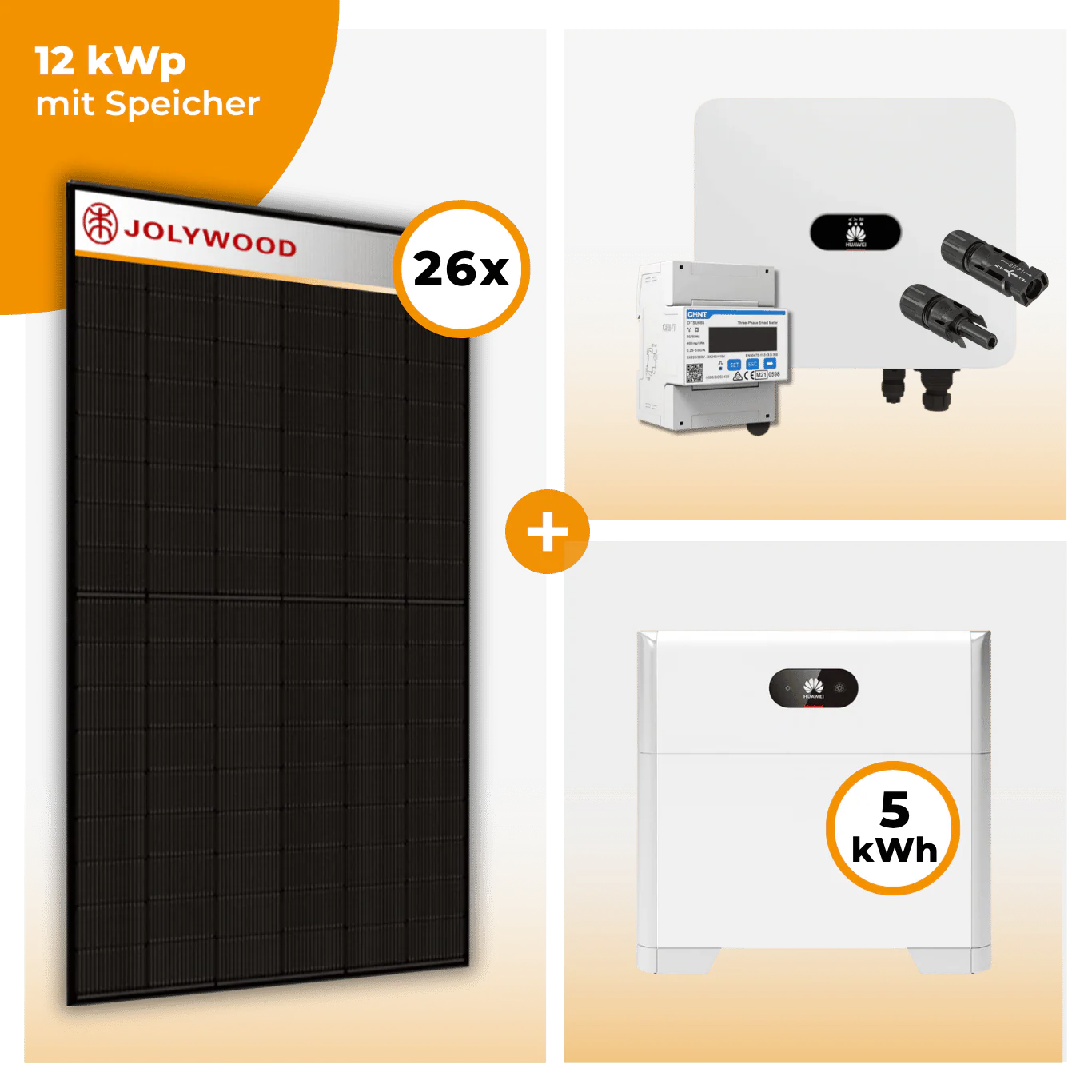 PV Komplettset 12 kWp – 26 x Jolywood 455 Full Black & Huawei SUN2000 MAP0 opt. Huawei LUNA2000 Speicher - Image 2