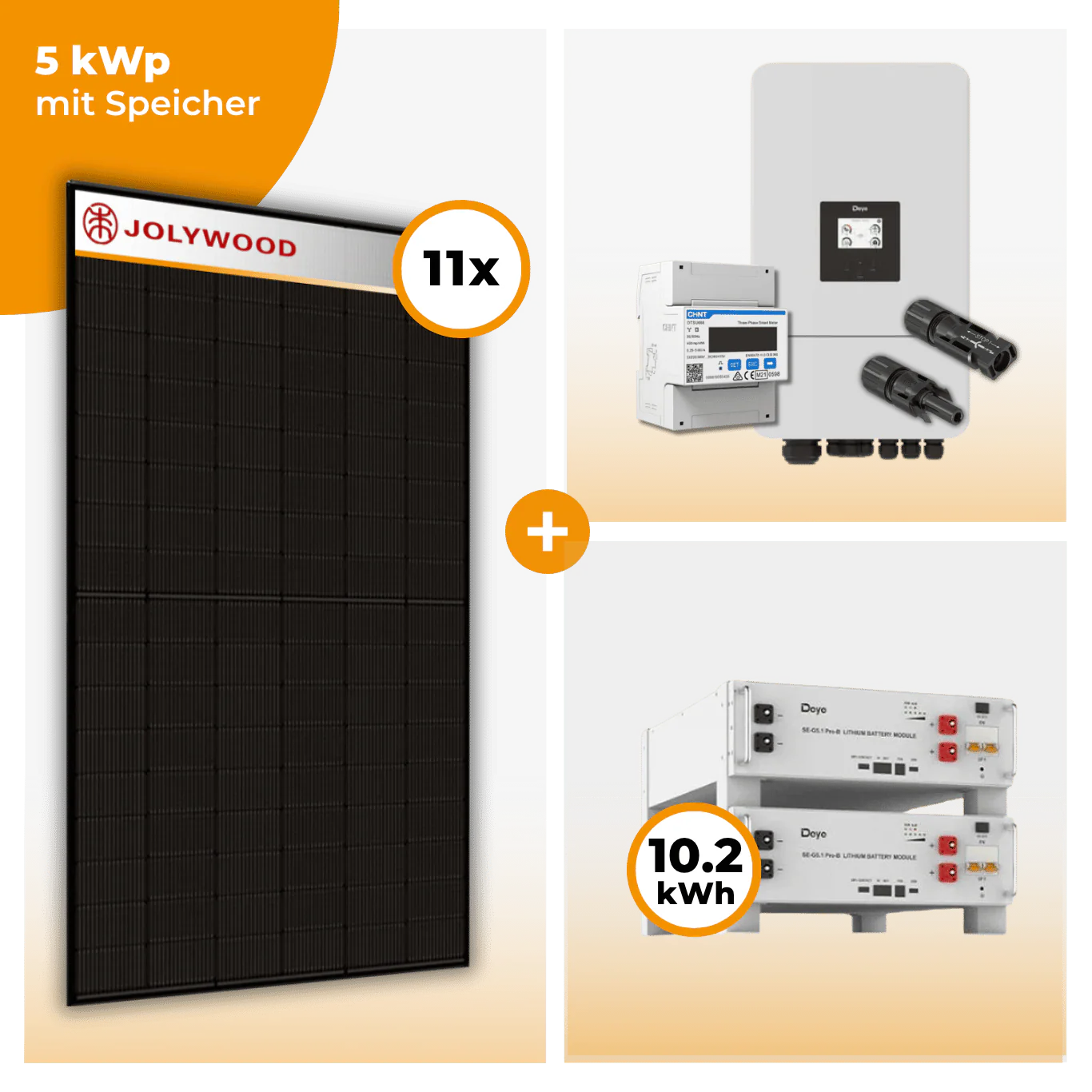 PV Komplettset 5 kWp – 11 x Jolywood 455 Full Black & Deye SUN-5K-SG05LP3-EU-SM2 opt. Deye SE-G5.1 pro B - LV Speicher - Image 5
