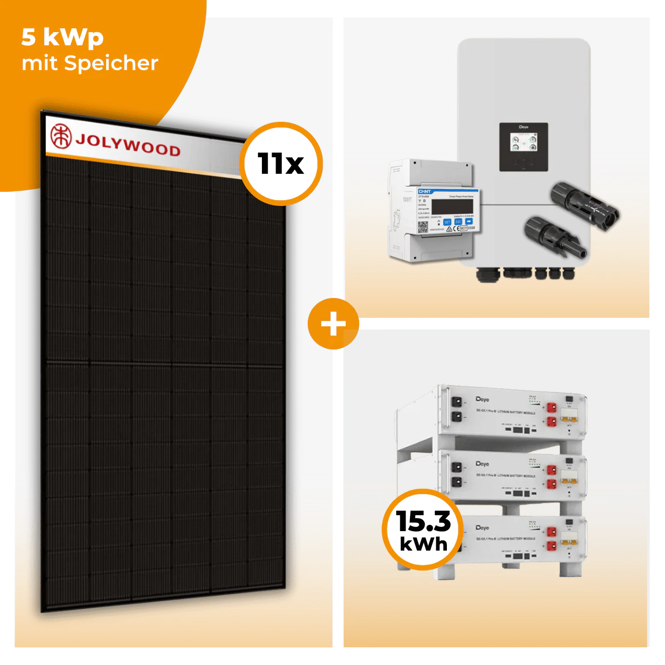 PV Komplettset 5 kWp – 11 x Jolywood 455 Full Black & Deye SUN-5K-SG05LP3-EU-SM2 opt. Deye SE-G5.1 pro B - LV Speicher - Image 6