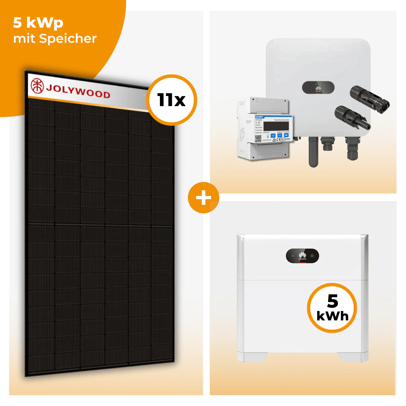PV Komplettset 5 kWp – 11 x Jolywood 455 Full Black & Huawei SUN2000 MAP0 opt. Huawei LUNA2000 Speicher - Image 2