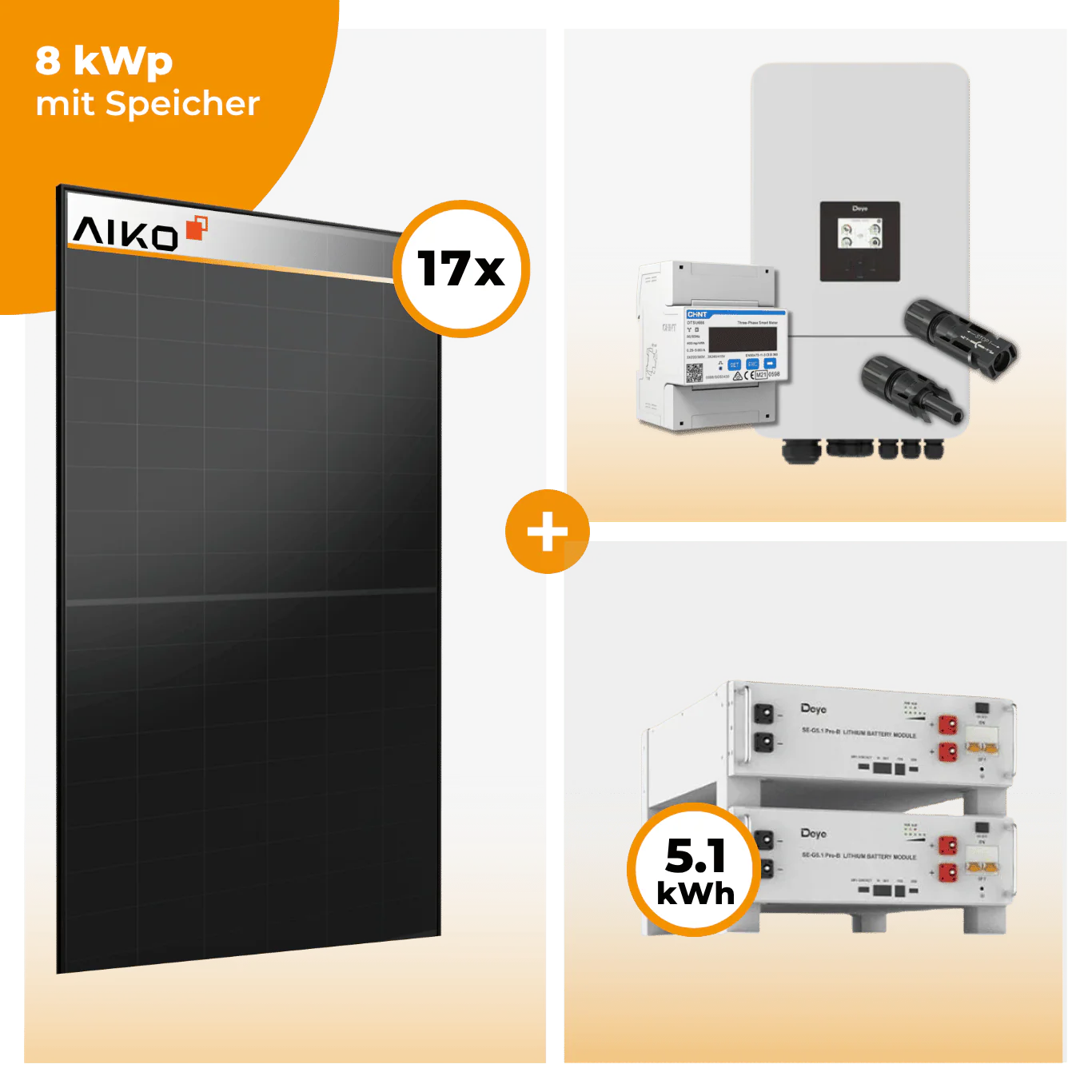PV Komplettset 8 kWp – 17 x Aiko 470 Neostar 3S+ & Deye SUN-8K-SG05LP3-EU-SM2 opt. Deye SE-G5.1 pro B - LV Speicher - Image 2
